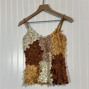 Paradyz Patchwork 3D Floral Tank Top Beaded Strap Y2K Brazil‎ Women’s Small
